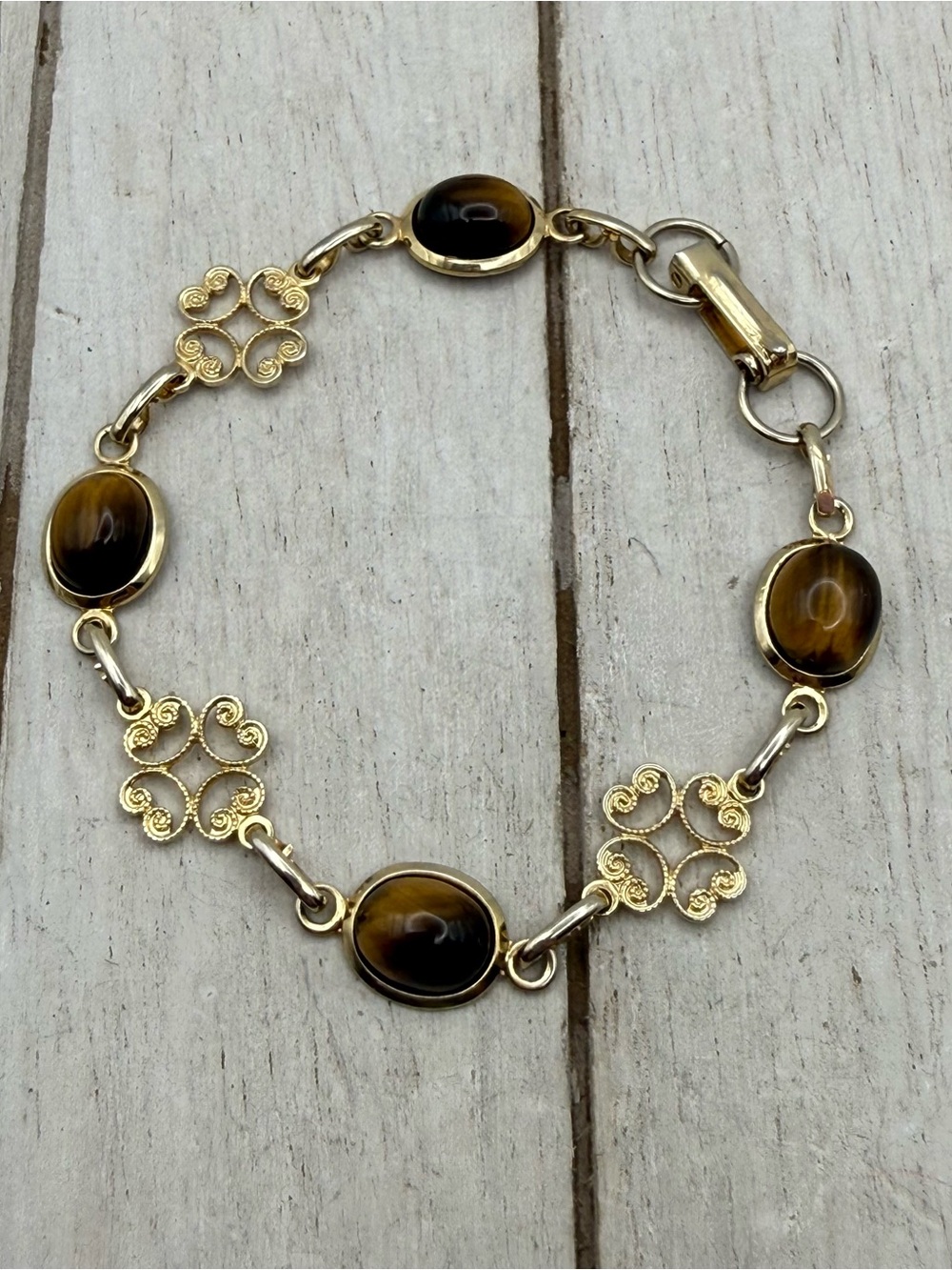 Vintage filigree Gold-Tone Tiger's Eye Bracelet